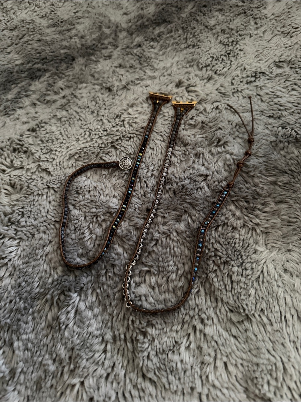Beaded Brown Leather for apple whatch Wrap Bracelet with Blue Accents